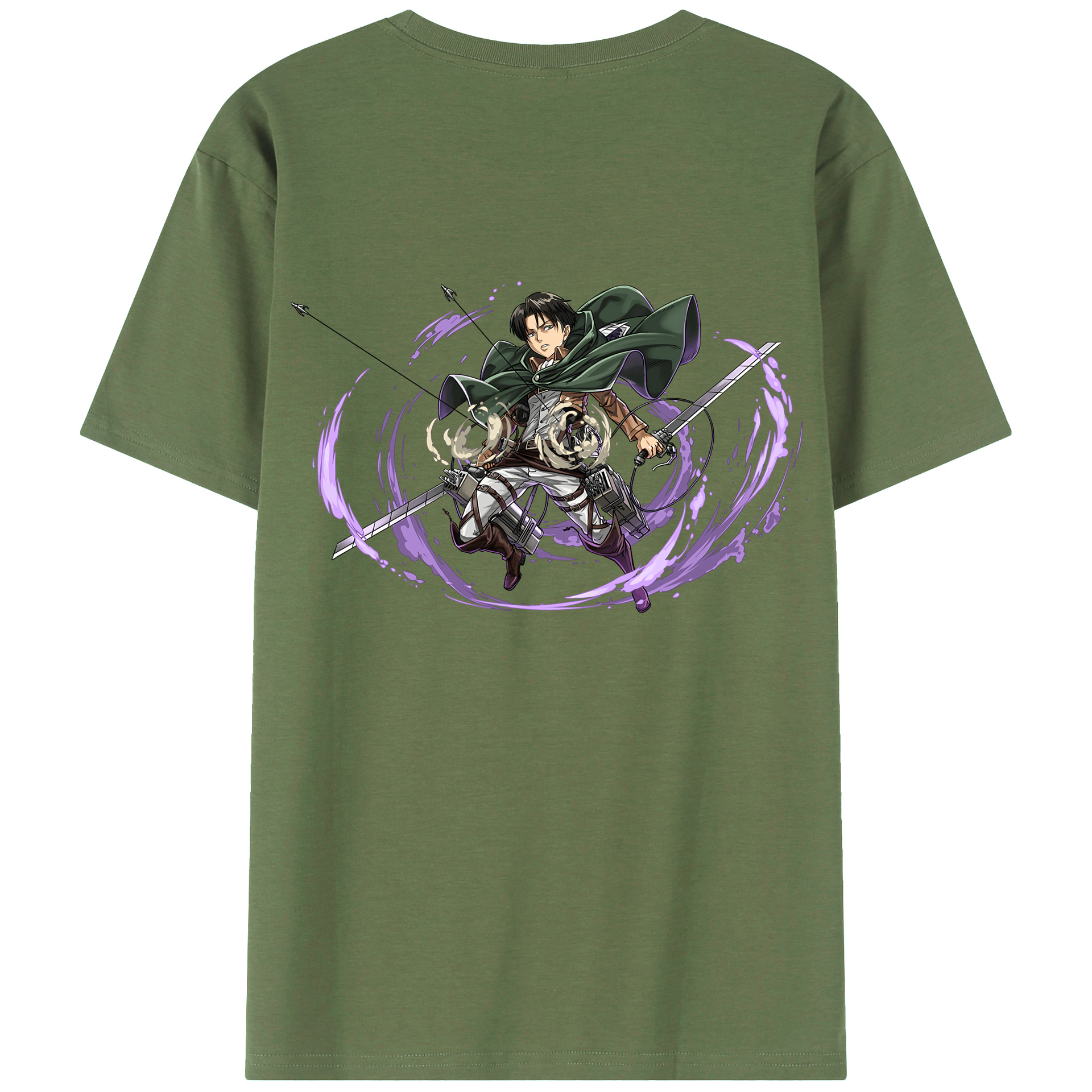 （画像用） 進撃の巨人 リヴァイ·アッカーマン Attack on Titan Levi Ackerman 綿100％ メンズ半袖Tシャツ（バックプリント） 通気性